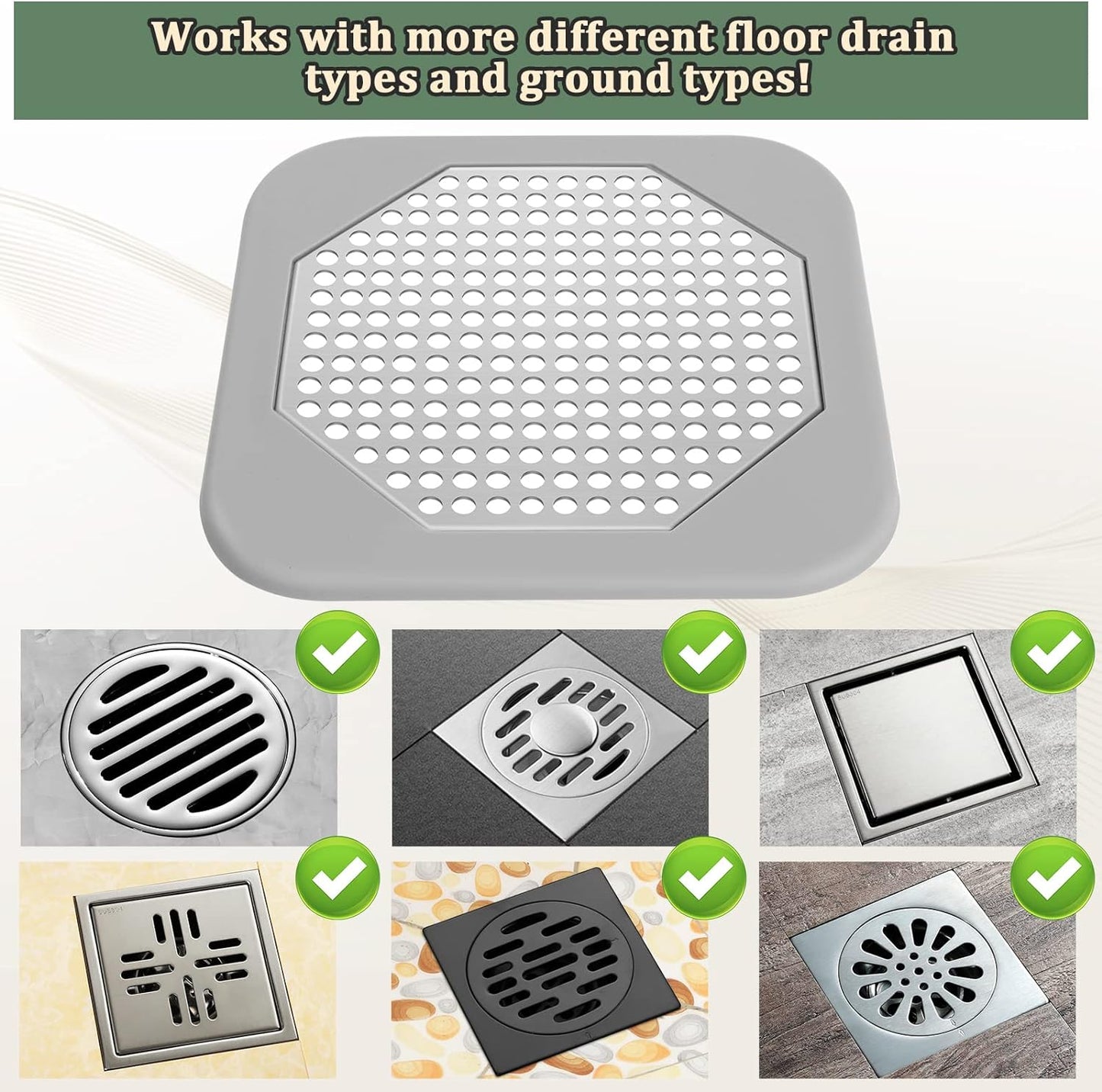 Durable 5.7-inch Square Shower Drain Hair Catcher with Silicone & Stainless Steel - Easy Install, Prevents Clogs