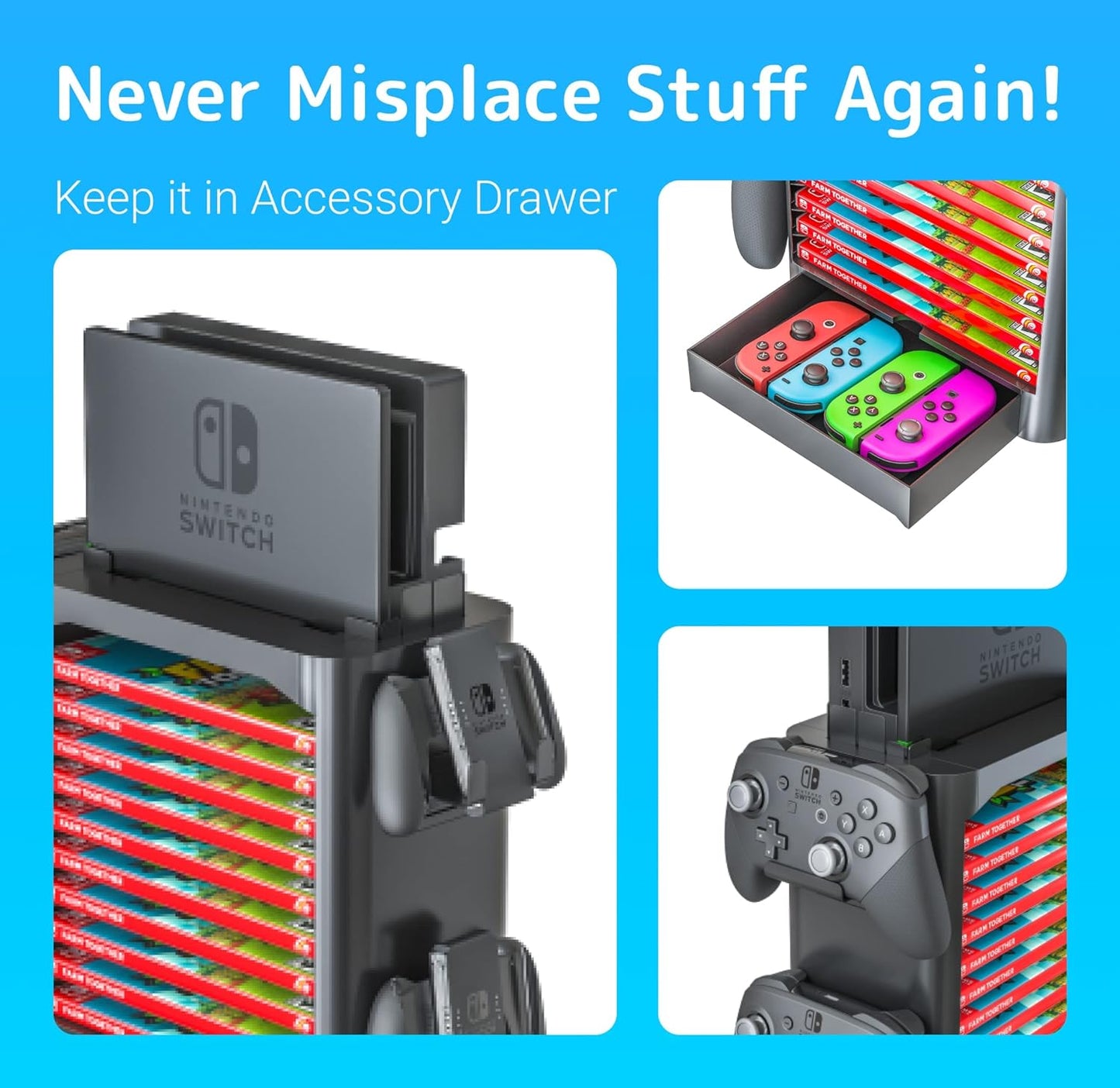 Nintendo Switch Game Storage Tower - Organize Games, Controllers & Accessories