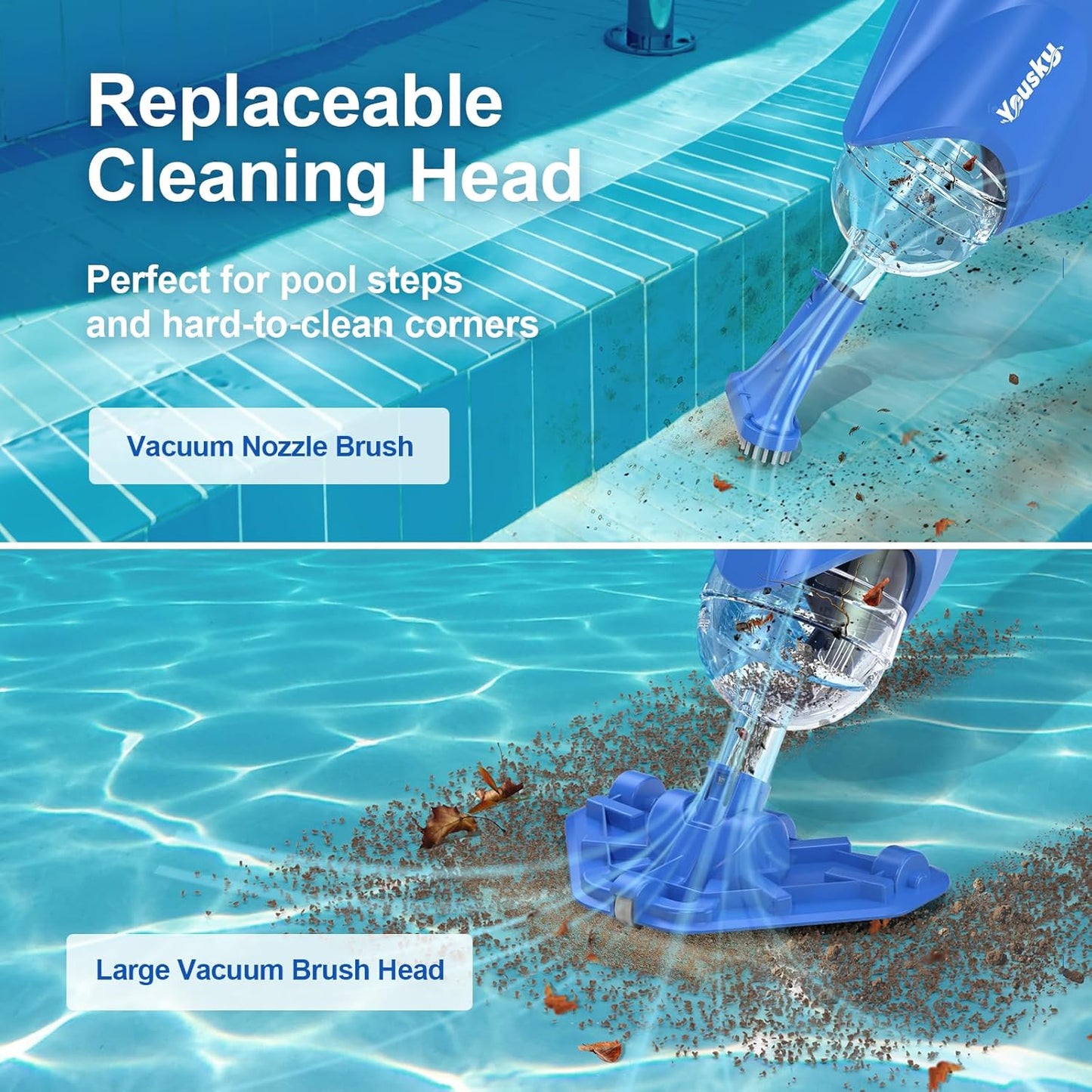 Cordless Handheld Pool Vacuum for Above & Inground Pools with Powerful 18 GPM Suction and Rechargeable Battery