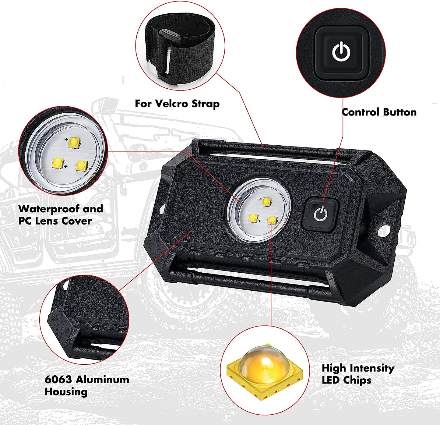 Red LED Universal UTV/ATV Roll Bar Mount Interior Dome Light