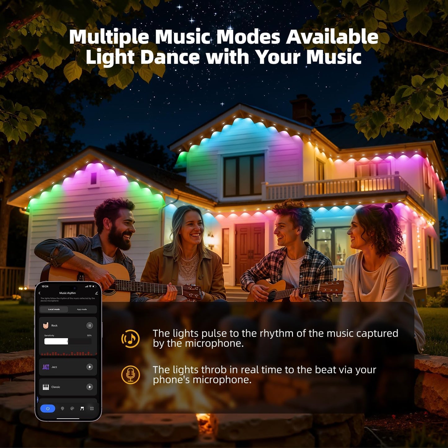150ft Permanent Outdoor Lights with 72 RGB+IC Smart LED Eave Lighting, IP67 Waterproof, Works with Alexa and Google Assistant