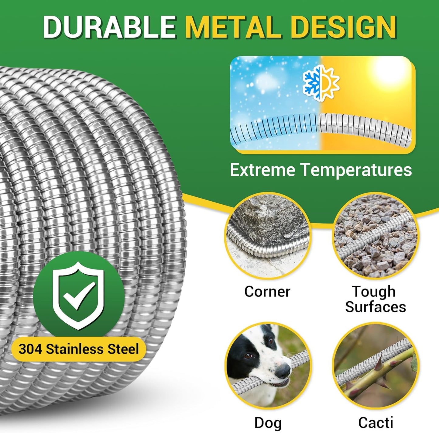 Garden Hose 3 FT - Heavy Duty Stainless Steel Water Hose Extension for Outdoor Use