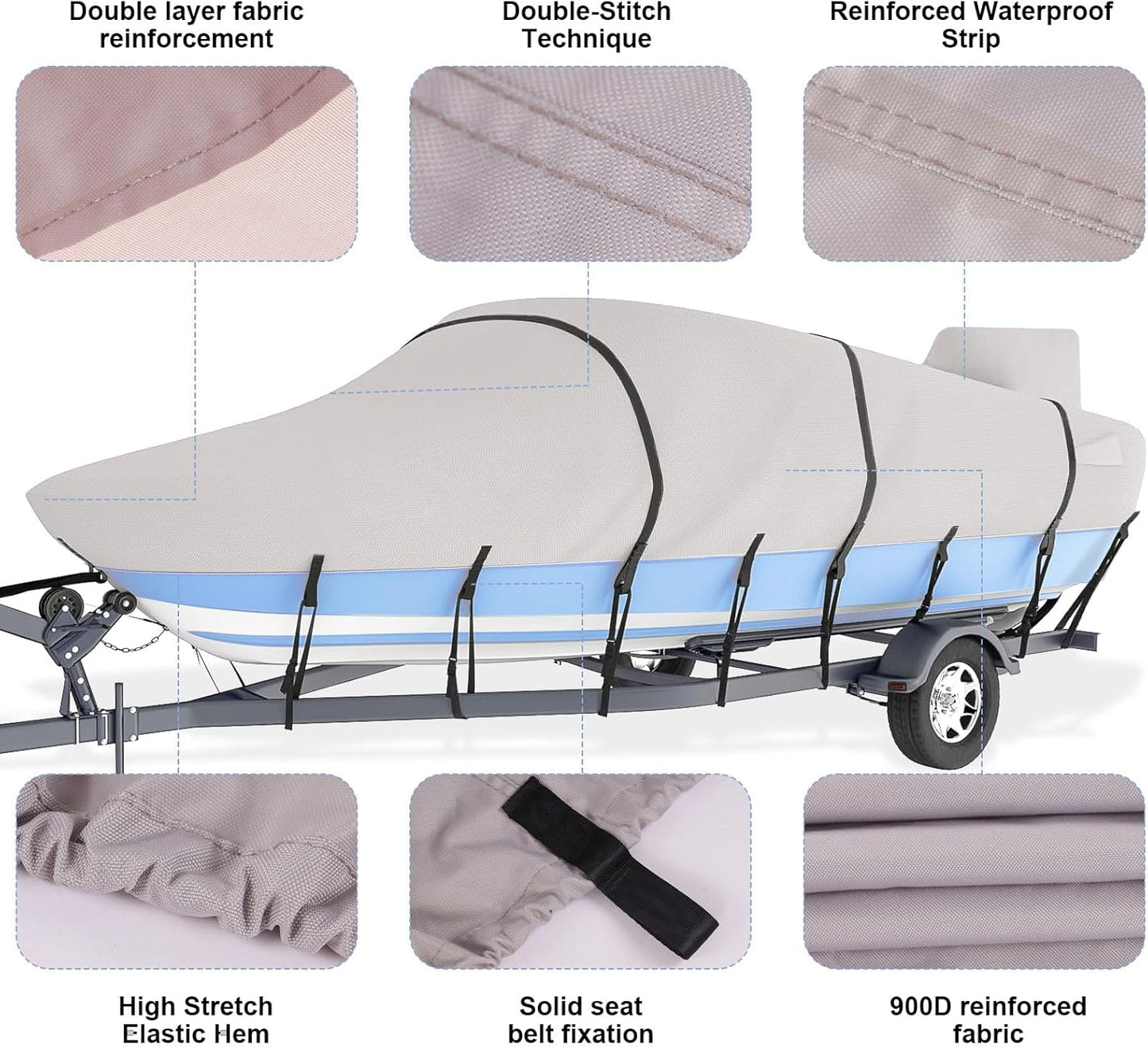 Waterproof 17'-19' Boat Cover, 800D UV-Resistant Marine Fabric for Bass, Tri-Hull, V-Hull Boats