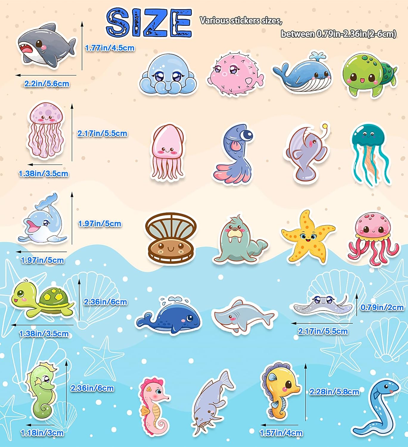 100 PCS Ocean-Themed Kids Stickers: Perfect for Water Bottles & Crafts, Ideal Gifts for Ages 3-12