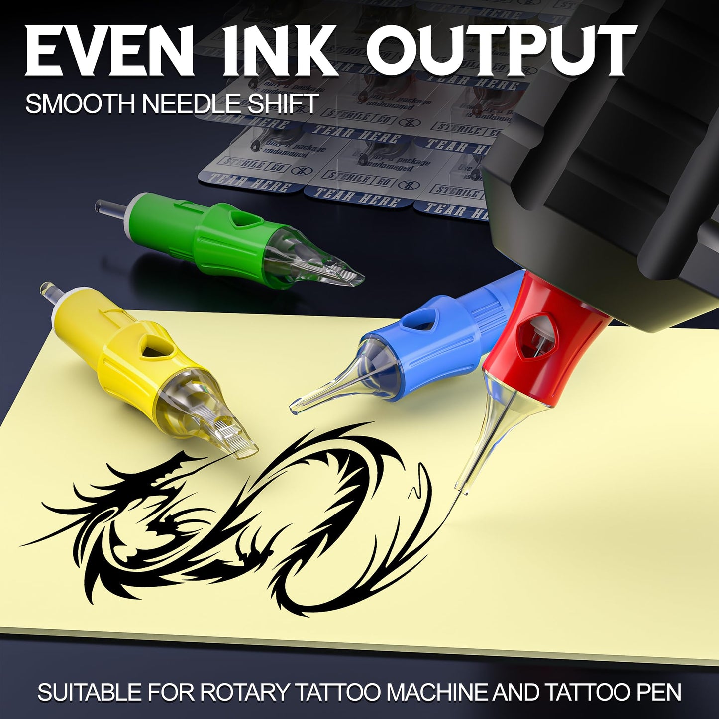 50-Piece Mixed Tattoo Cartridge Needle Set - RL RS RM M1 Sizes