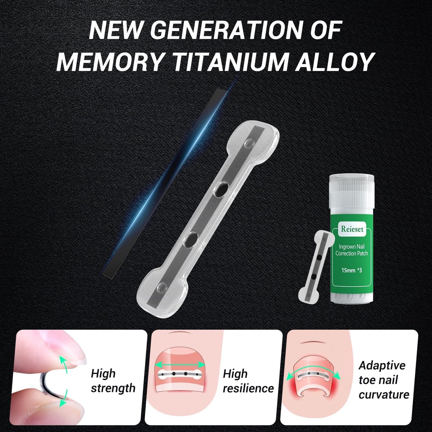 Titanium Alloy Ingrown Toenail Corrector Kit, Curved Nail Repair Patch with Memory Silicone, Toenail Treatment Tools, 0.59/0.67 in (15/17 mm)