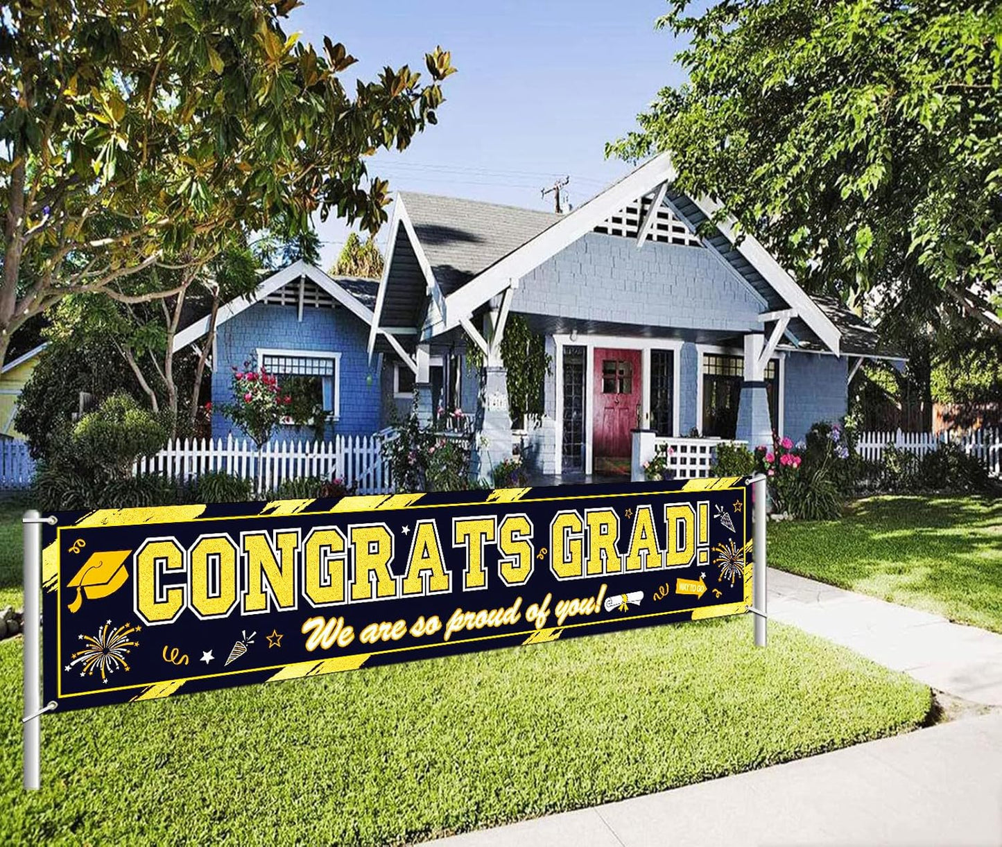 Graduation Yard Sign, Banner, & Balloons Set: Black and Gold Theme, 45 Pieces