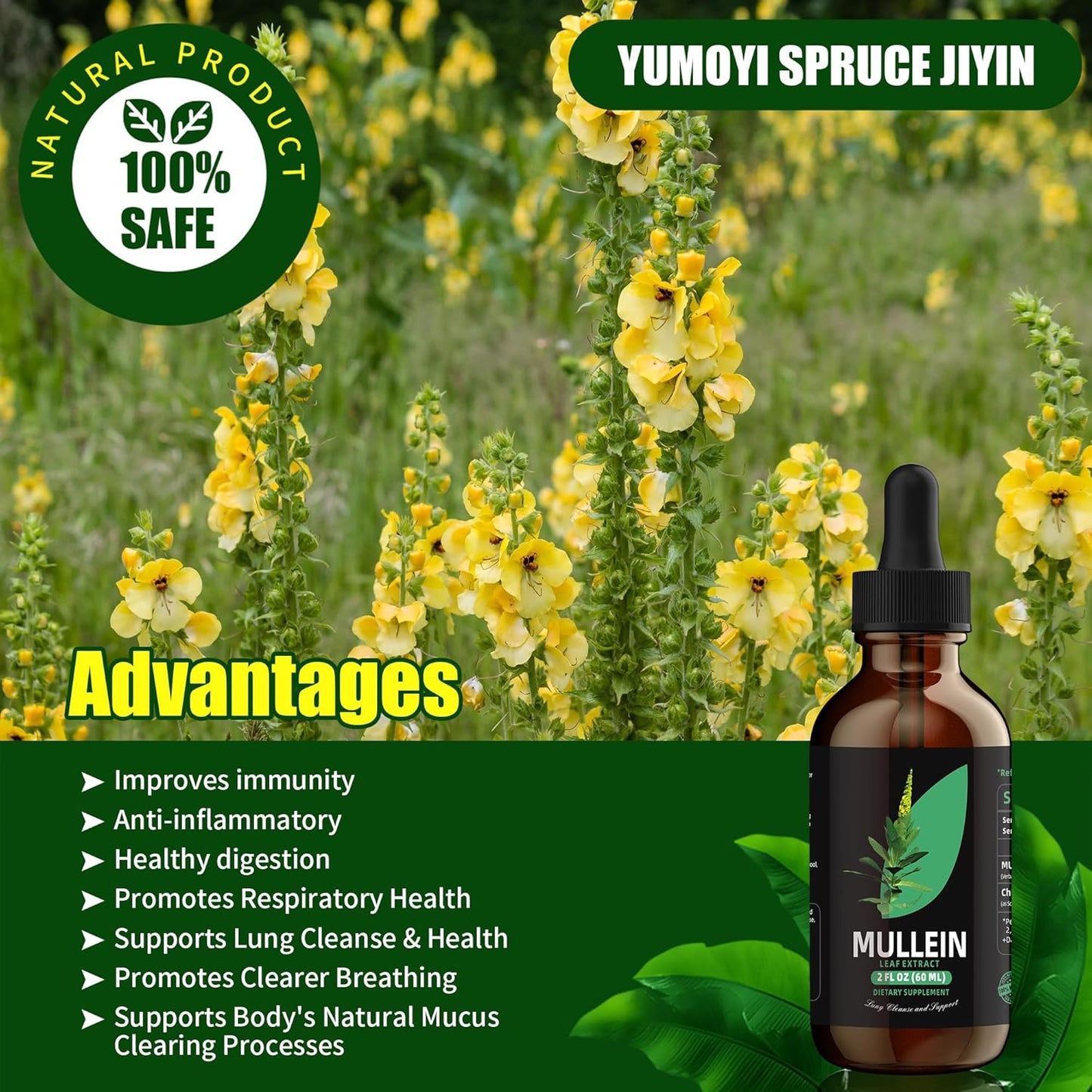 Mullein Leaf Extract for Healthy Breathing - Natural Supplement for Lung Cleanse & Respiratory Function - 60ml