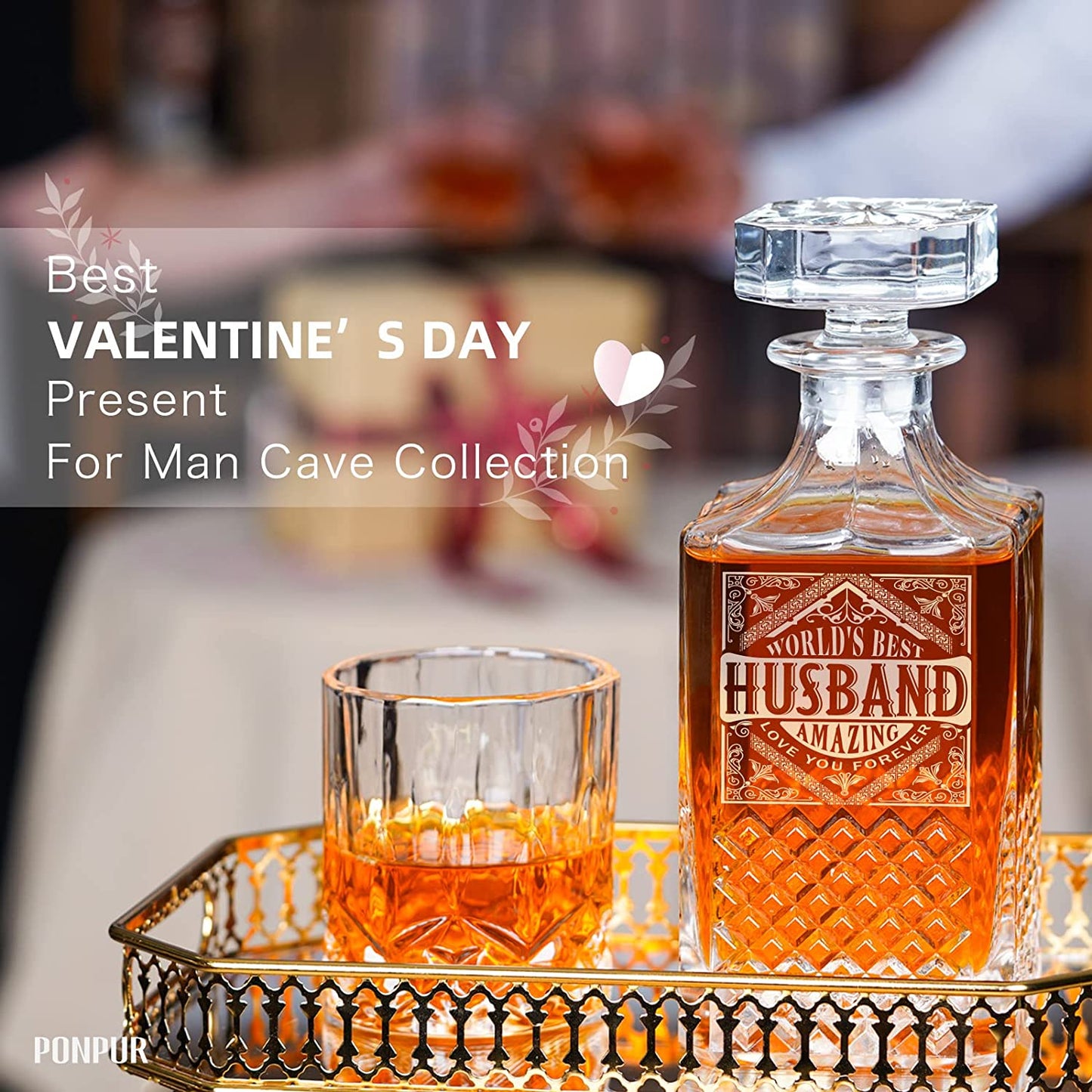 "World's Best Husband" 26oz Crystal Whiskey Decanter Set w/ 2 Whiskey Glasses