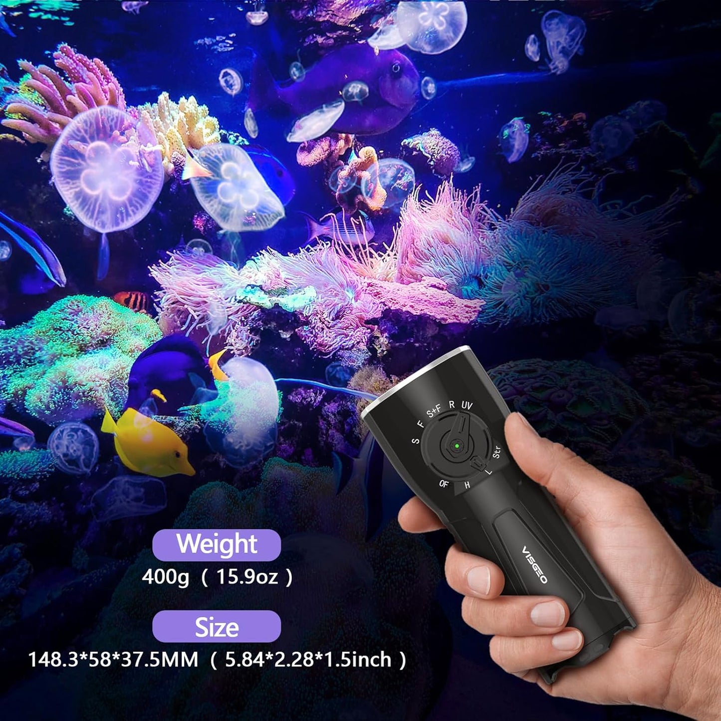 High-Power Scuba Diving Flashlight, 6500 Lumens, 10000mAh Rechargeable Battery, 150m Depth