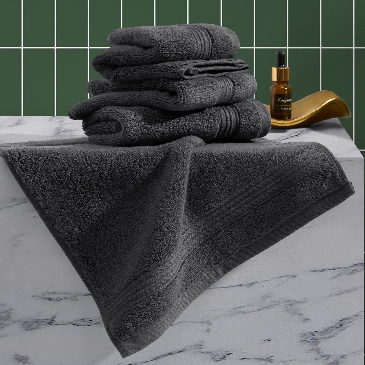 Ted Baker 4-Pack Cotton Washcloth Set, Dark Grey, 13″ x 13″, 550 GSM