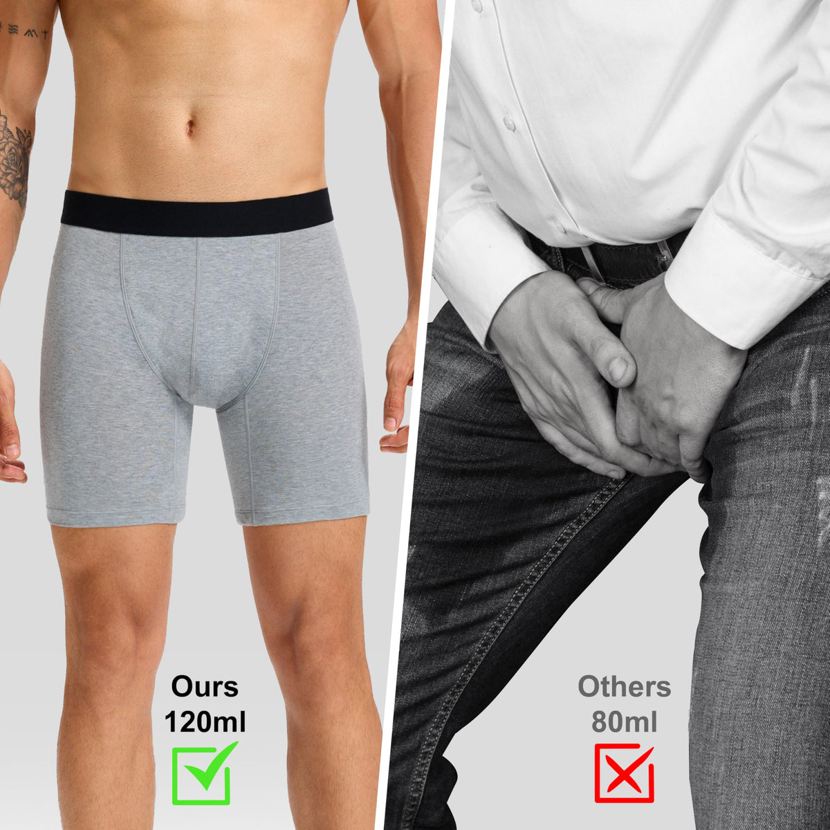 Men's Washable Incontinence Underwear, 120ml Absorbent Leak Proof Briefs, 3 Pack, Grey, XL