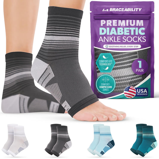 Diabetic Compression Ankle Socks for Neuropathy and Swelling Relief - Black - Large