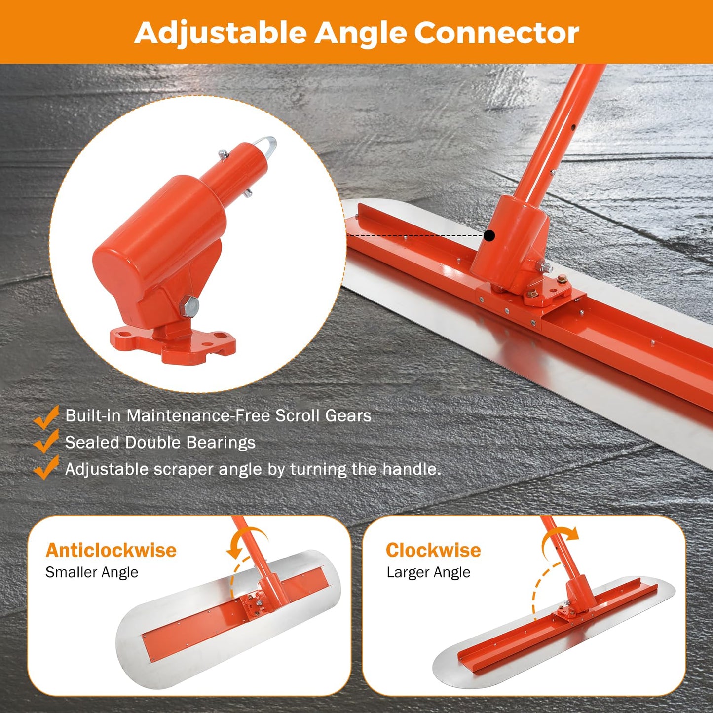 Bull Float Concrete Finishing Tool Kit - 48" x 12" Stainless Steel Trowel with 181" (459.7 cm) Adjustable Extension Handle and Heavy Duty Aluminum Rods
