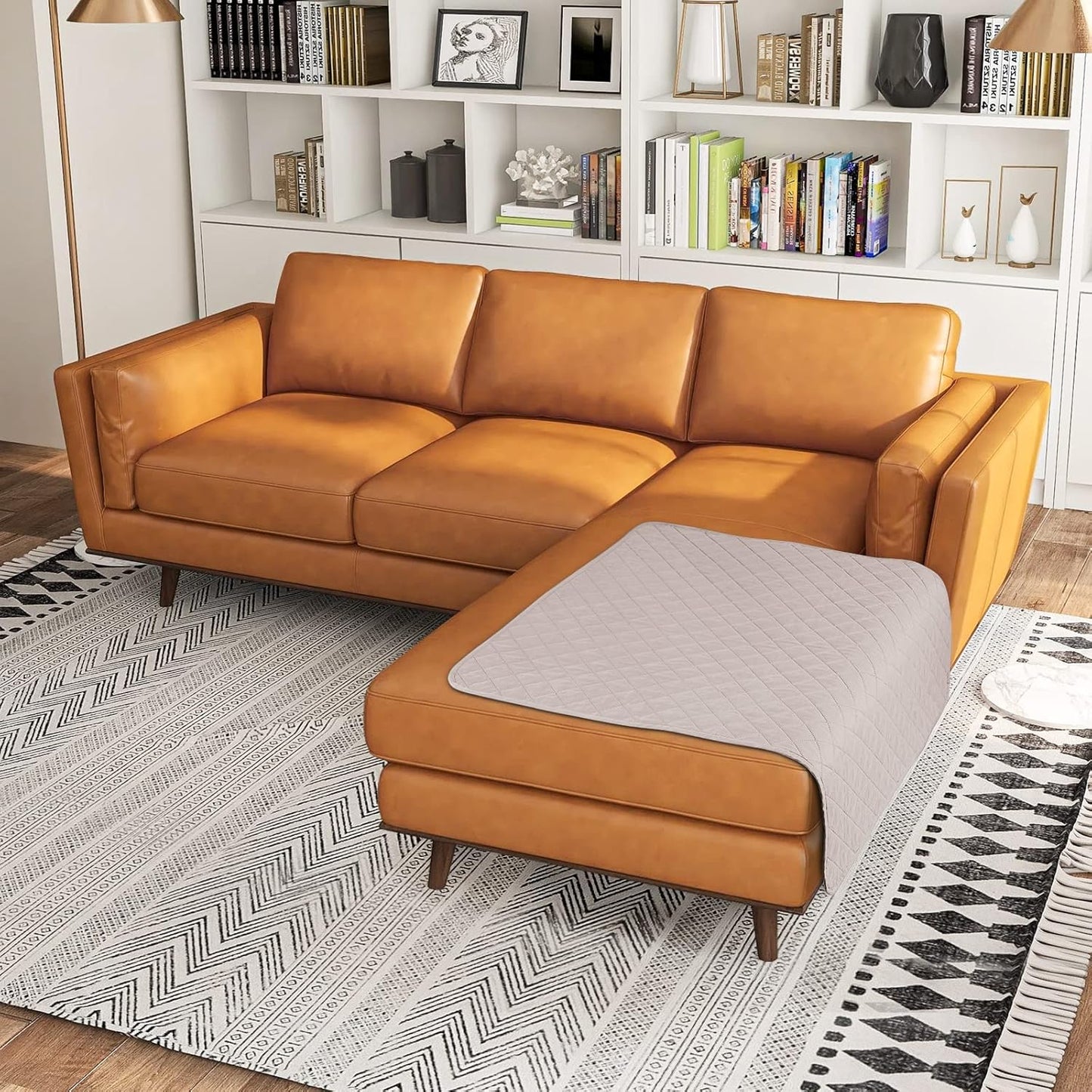 Durable & Waterproof Sectional Couch Cover in Light Apricot for Chaise, 42"x35" - Ideal for Homes with Pets and Children