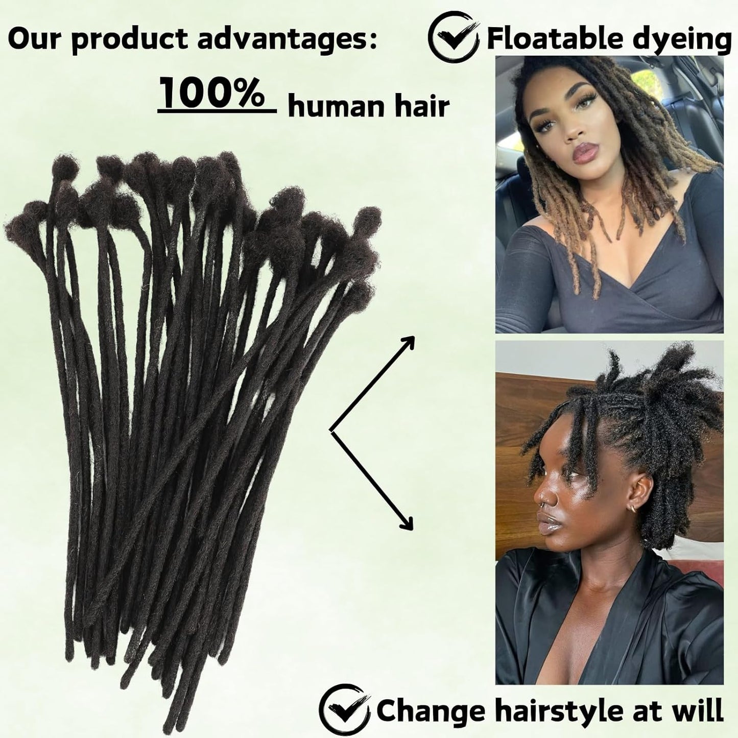 6-Inch Handmade 100% Human Hair Loc Extensions – 30 Strands, Natural Black