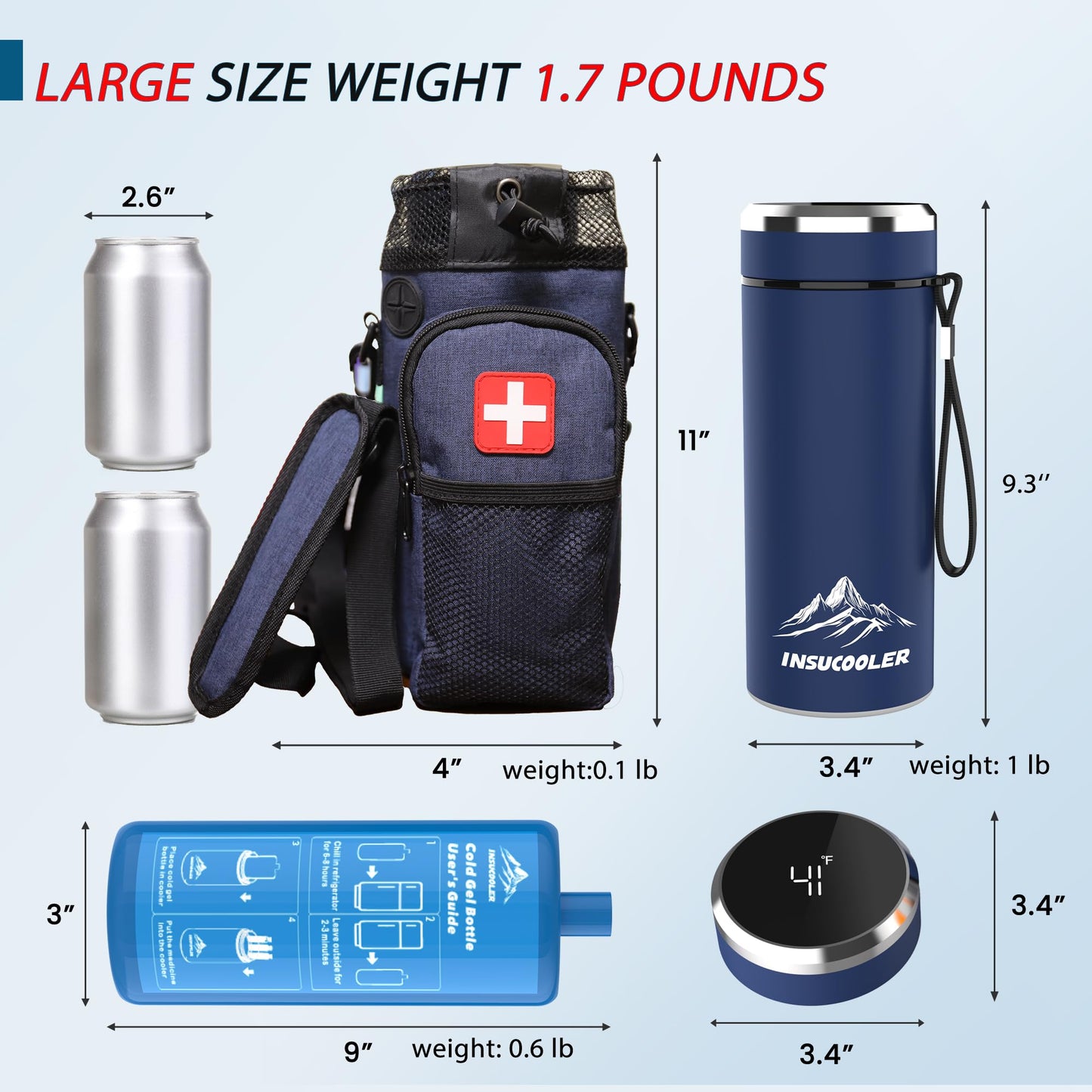 Insulin Cooler Travel Case with Digital Temperature Display, 48-Hour Cooling for 3-7 Pens, TSA Approved
