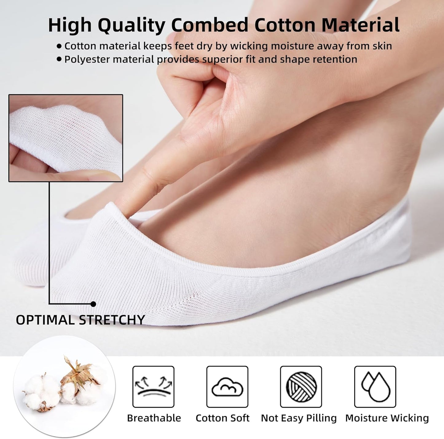 8 Pairs (4 White, 4 Black) Women's No Show Socks - Ultra Low Cut, Non-Slip Silicone Grip, Invisible Liner for Flats and Boat Shoes, US Sizes 5-9