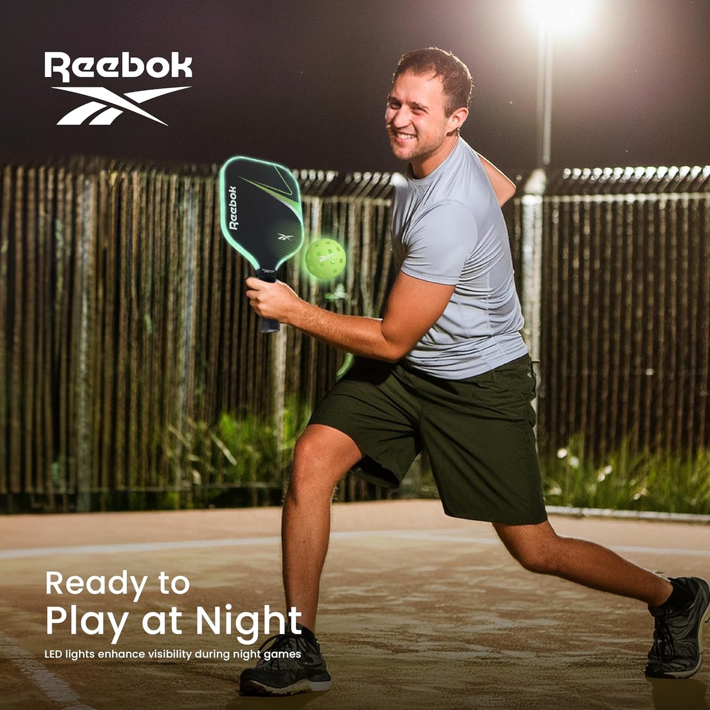 Reebok LED Pickleball Set with Fiberglass Paddles & Light-Up Balls - Ideal for Night Play