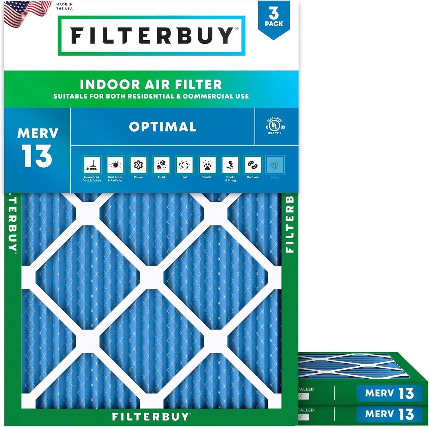 Filterbuy 16x22x1 MERV 13 Air Filters 3-Pack - Enhanced Home Air Quality