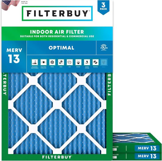 Filterbuy 16x22x1 MERV 13 Air Filters 3-Pack - Enhanced Home Air Quality