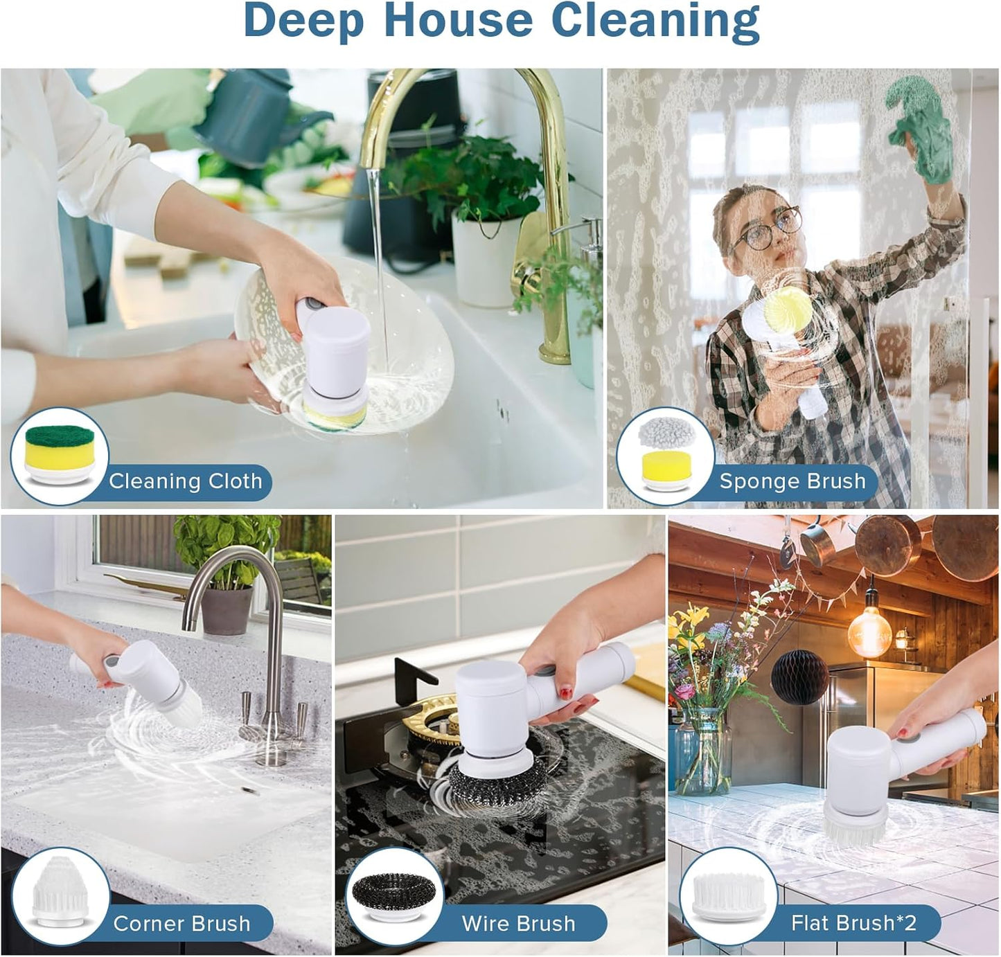 Cordless Electric Spin Scrubber with 5 Replaceable Heads: Ideal for Tub, Shower, Tile, and Floor Cleaning