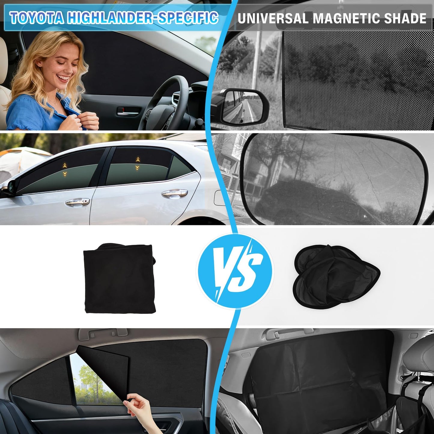 Custom Fit Car Window Shades for Toyota Corolla 2019-2024, 4-Pack Magnetic Blackout Covers for Privacy and UV Protection