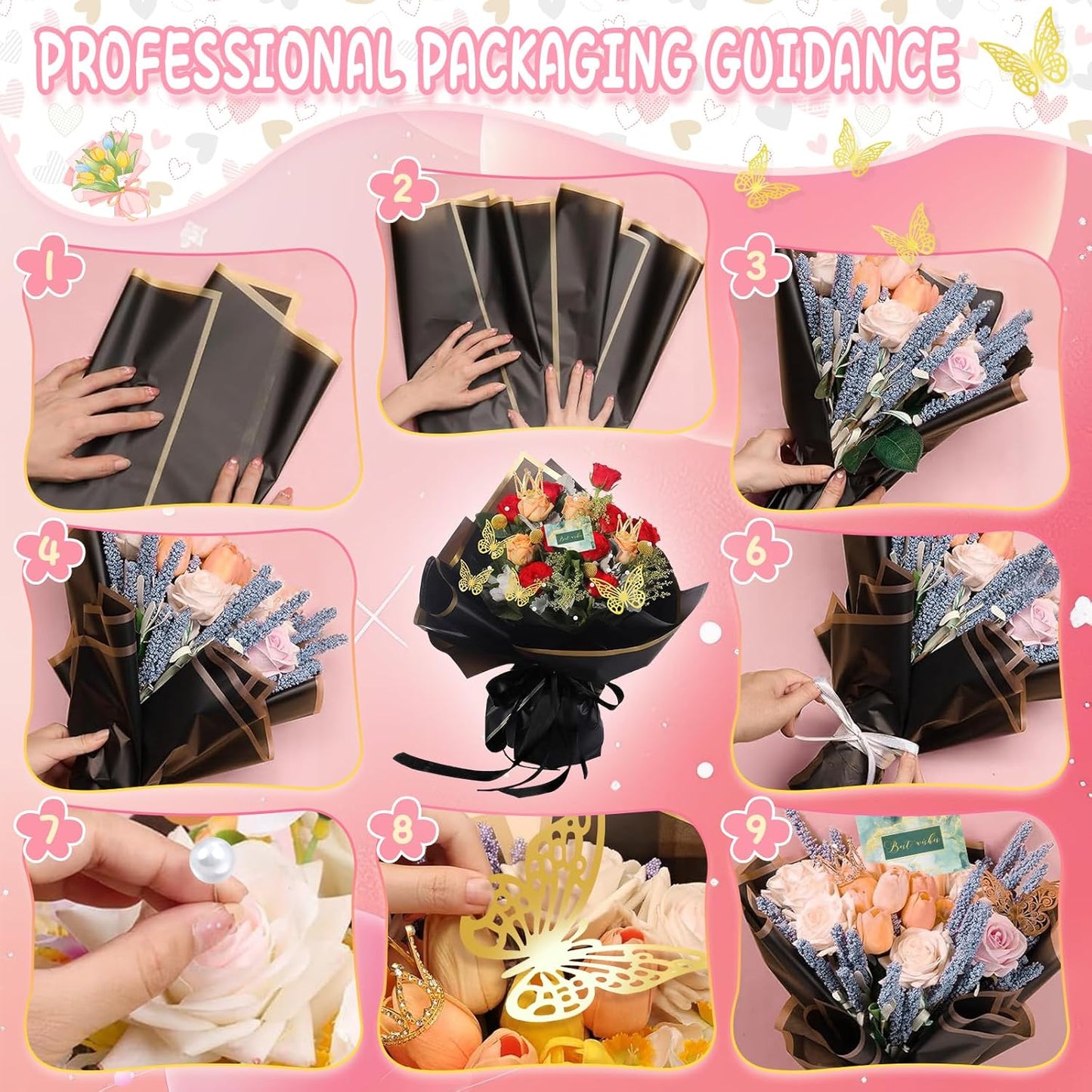 234-Piece DIY Flower Wrapping Kit: Waterproof Papers, Ribbons & 3D Butterflies