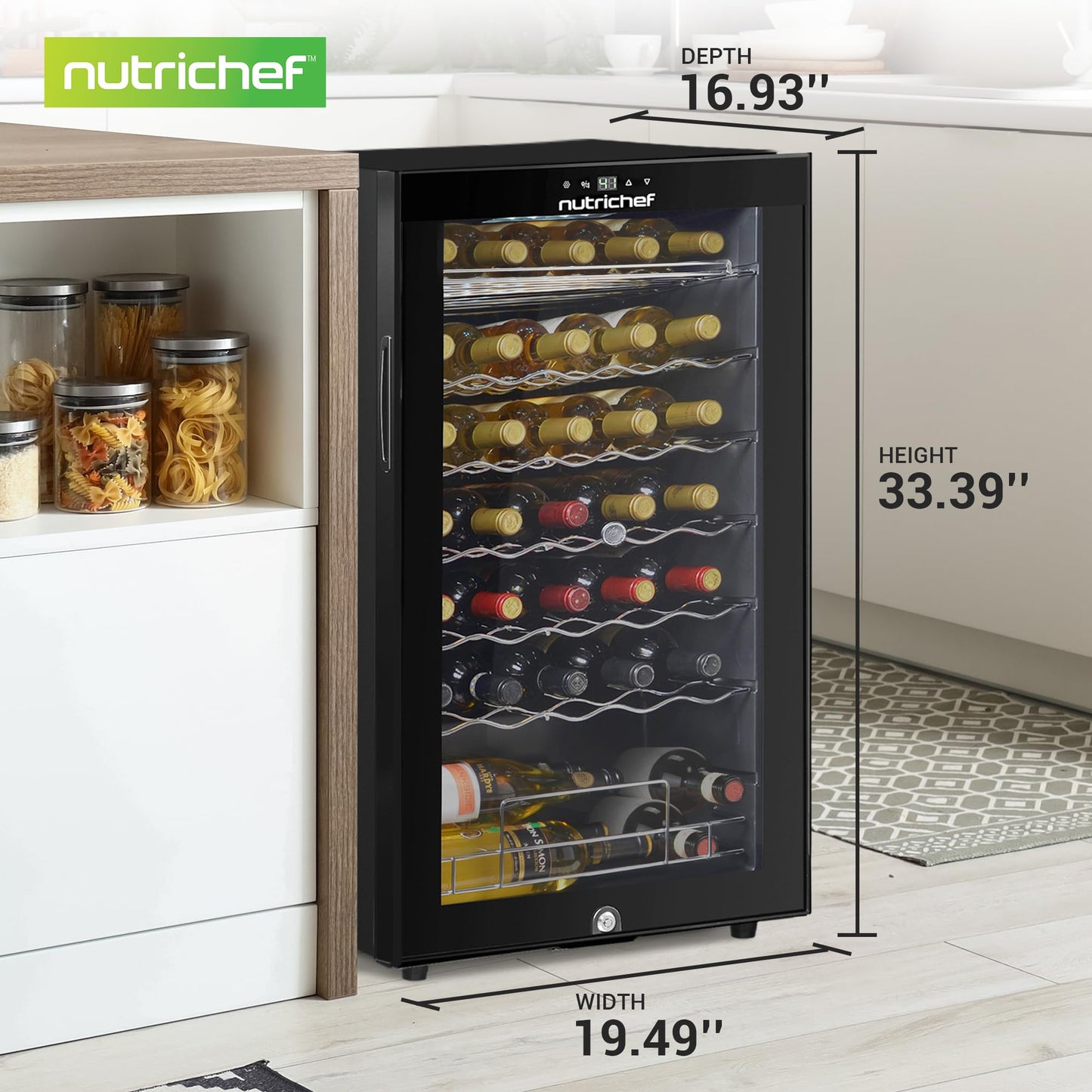 34-Bottle Wine Fridge Single Zone Wine Chiller for Red and White Wine - Black