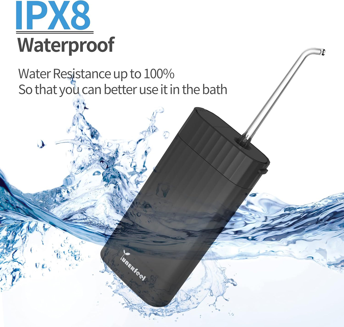 Black Portable Water Flosser with Retractable Tank – 3 Modes, 5 Tips, Long Battery Life