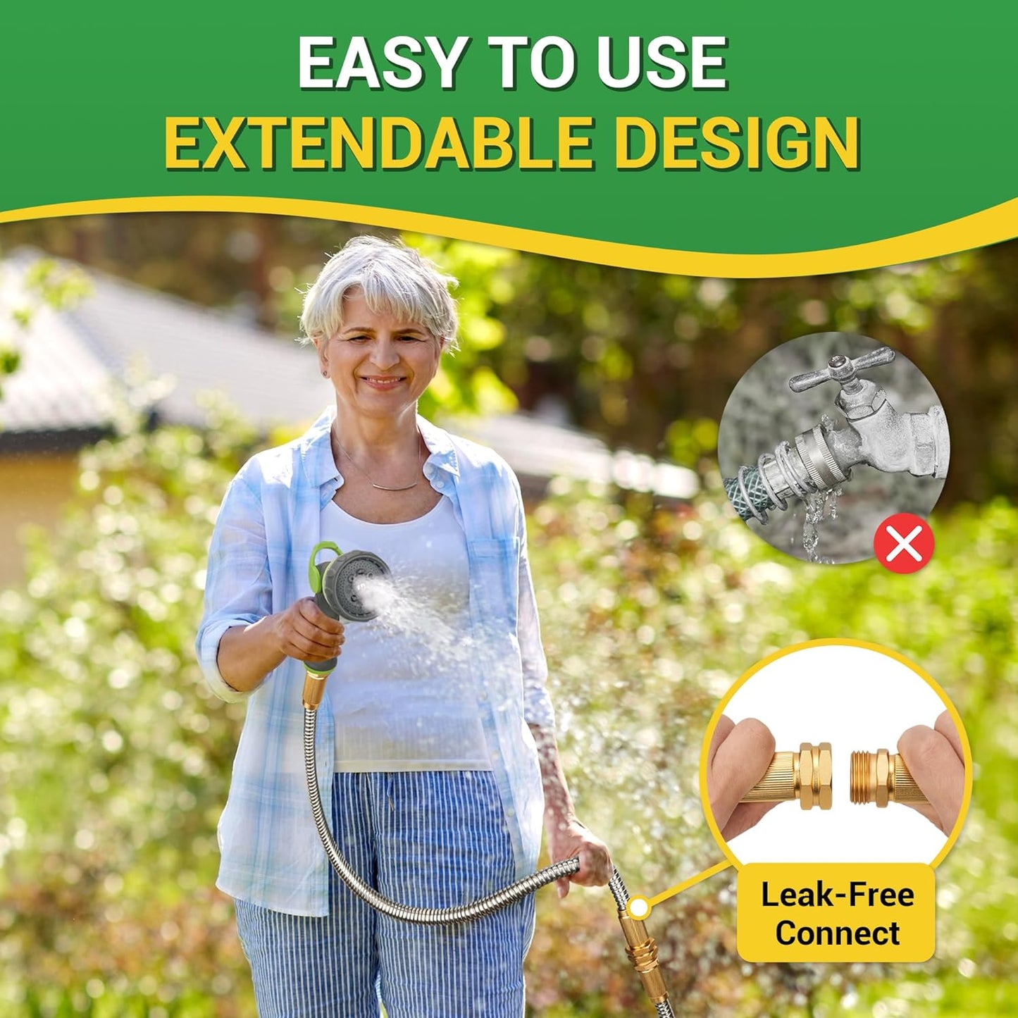 Garden Hose 3 FT - Heavy Duty Stainless Steel Water Hose Extension for Outdoor Use