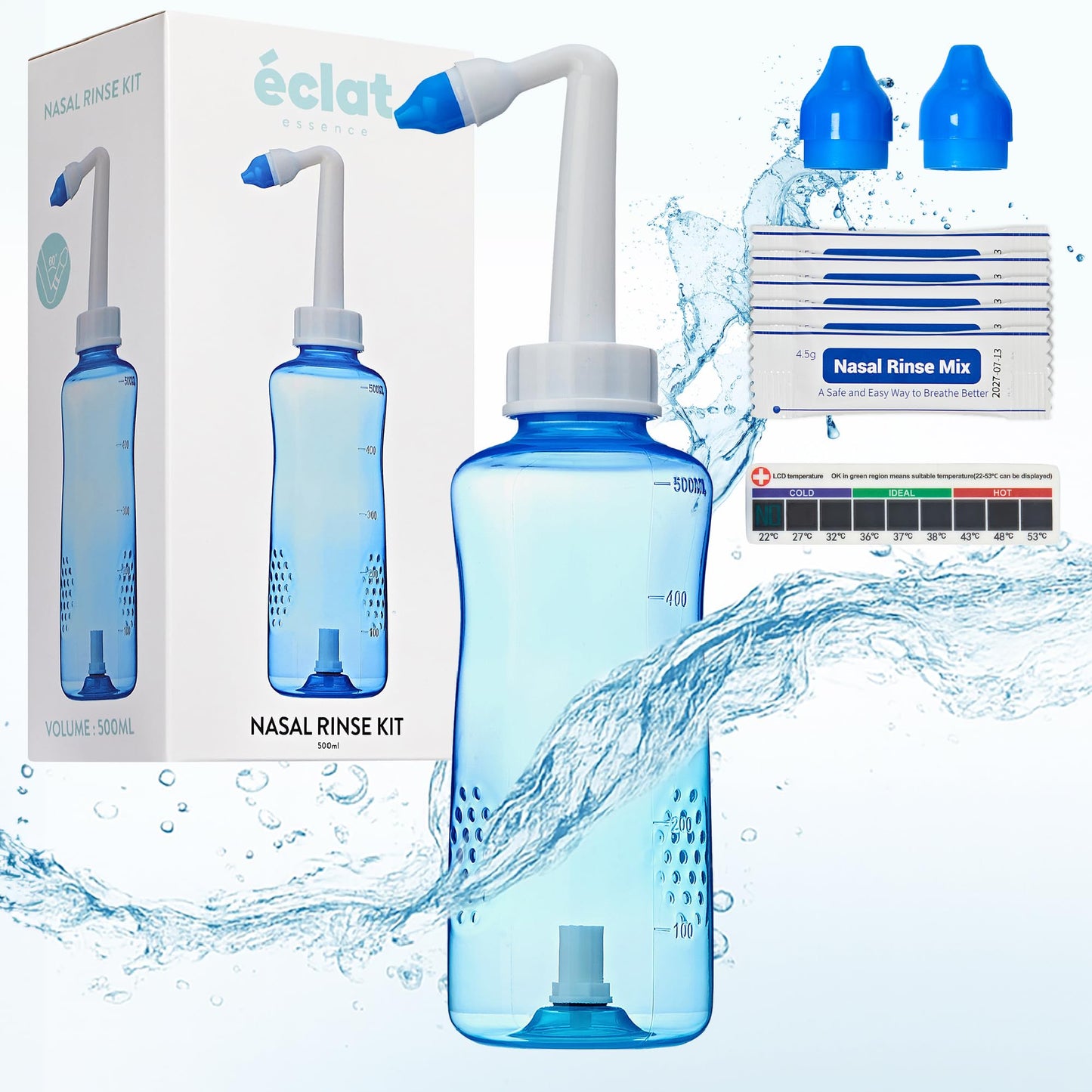 16.9 fl oz (500 mL) Nasal Rinse Kit with Smart Flow Control Valve, 40 Salt Packets, and 2 Nozzles
