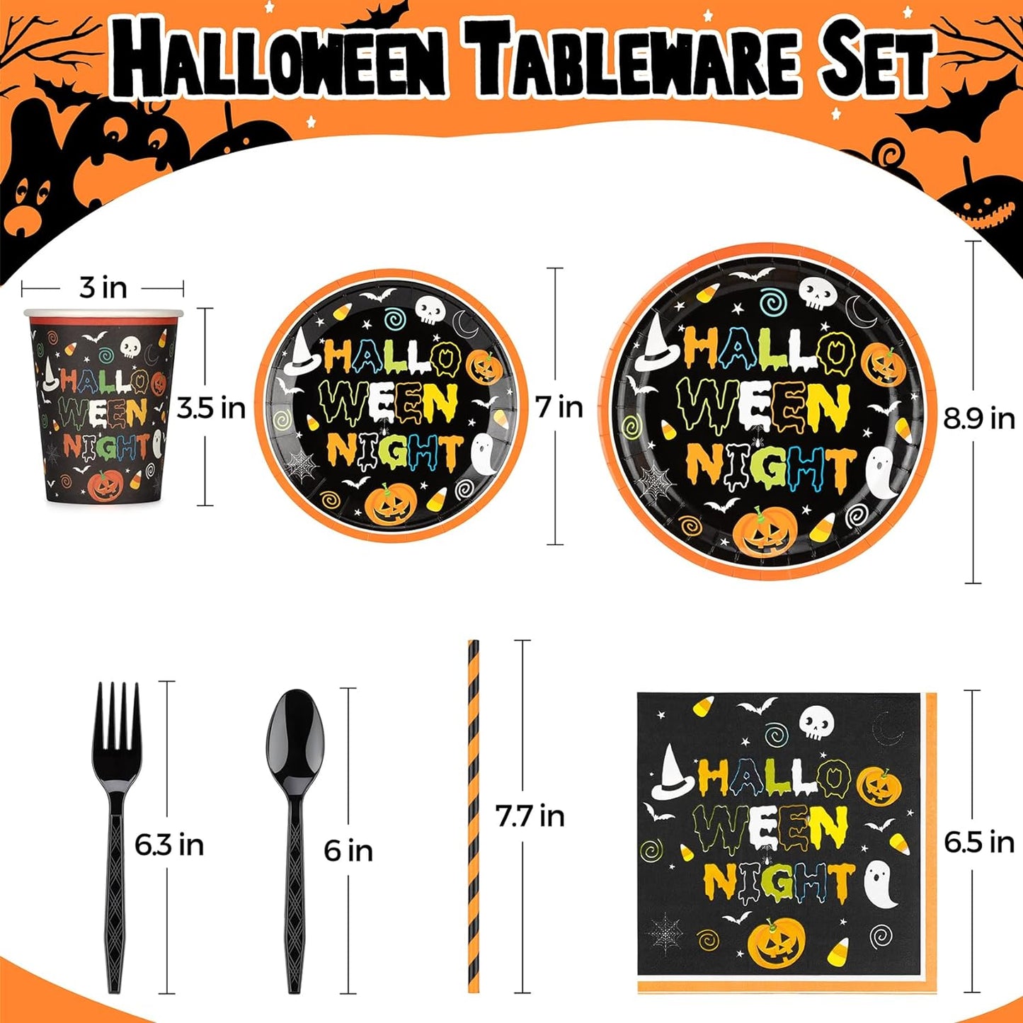 Ultimate 189pc Halloween Party Set: Plates, Napkins, Cups, Decor & More – Serves 24