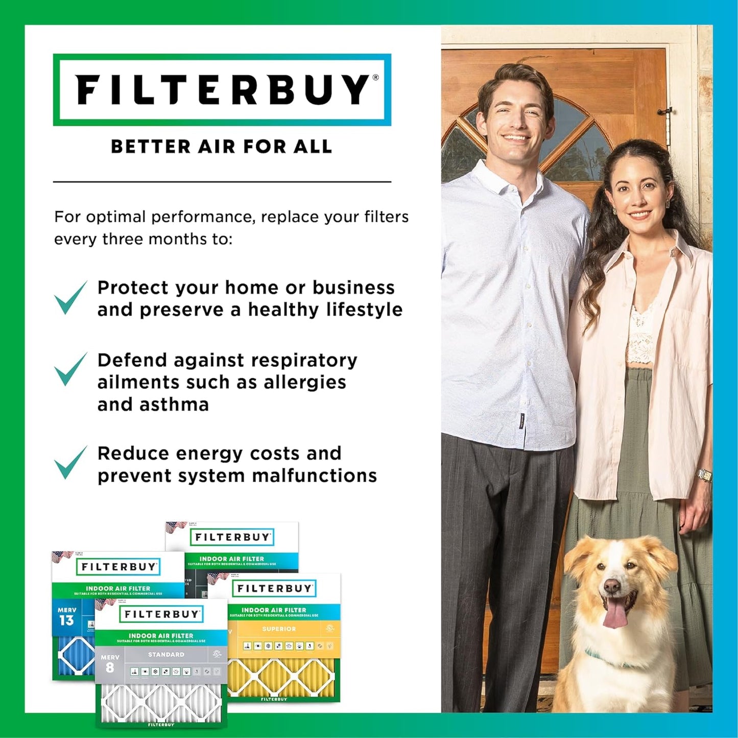 Filterbuy 16x22x1 MERV 13 Air Filters 3-Pack - Enhanced Home Air Quality