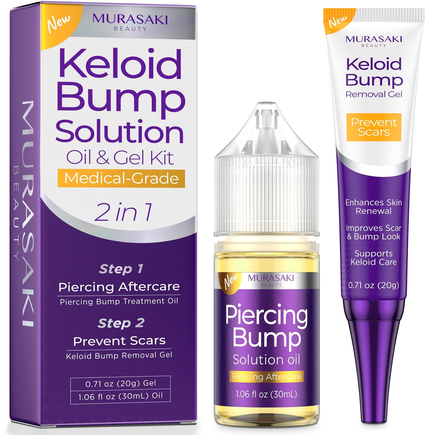 Piercing Keloid Bump Solution Kit - Aftercare Oil (30 mL) and Removal Gel (20 g)