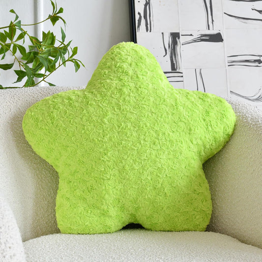 Star Shaped Plush Pillow for Couch & Bed - Soft Faux Fur Decor in Green