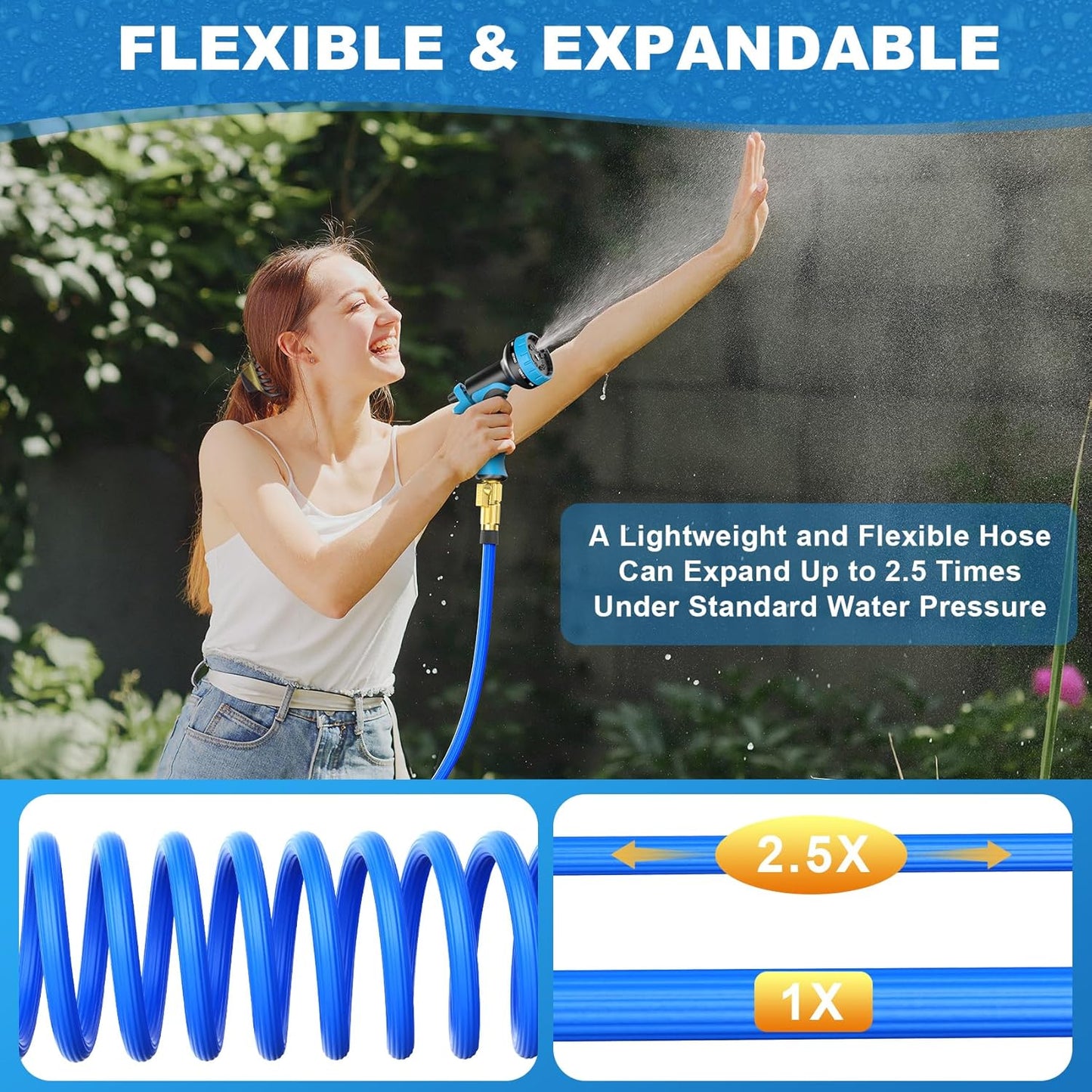Versatile 50ft Expandable Garden Hose with 10 Spray Nozzles and Nano Rubber