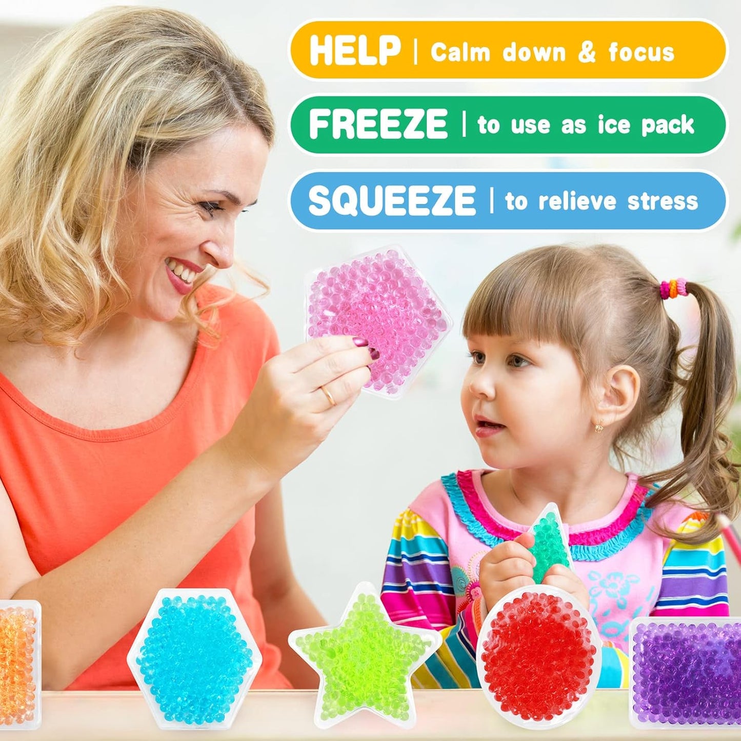 Squishy Stress Balls 9 Pack - Geometric Shapes for Kids, Sensory Toys