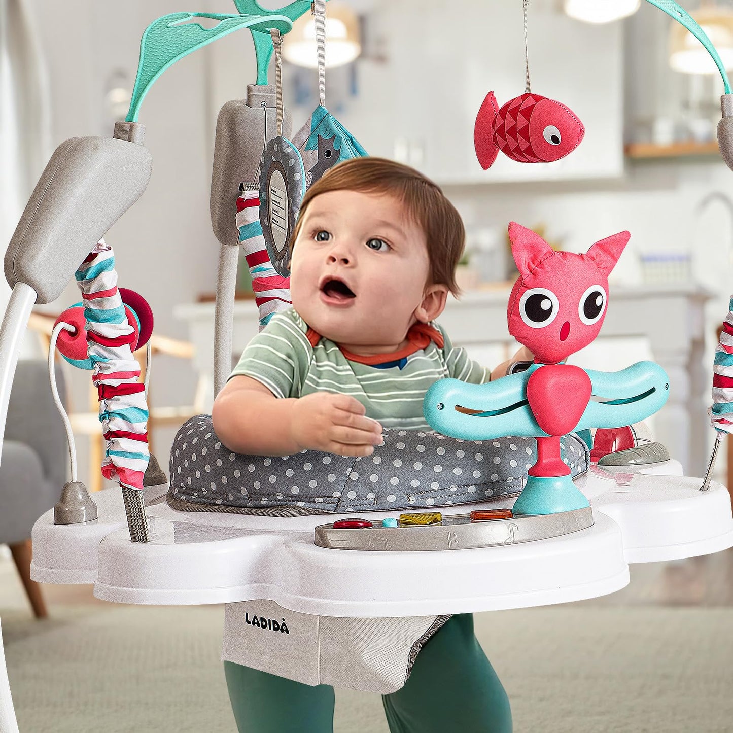 Portable Baby Activity Center Play Center for 7-18 Months with 360° Rotating Seat, 3 Height Settings, Interactive Developmental Toys