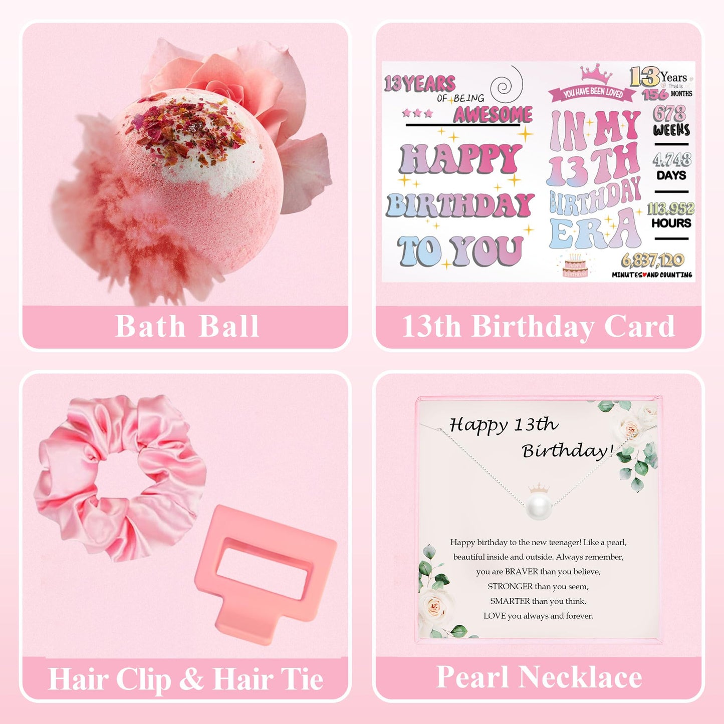 13th Birthday Gift Box for Girls, 11-Piece Sweet 13 Set with 16 oz Tumbler, Candle, Bath Bomb, Socks, Jewelry, Makeup Bag & Card (M, 13th)