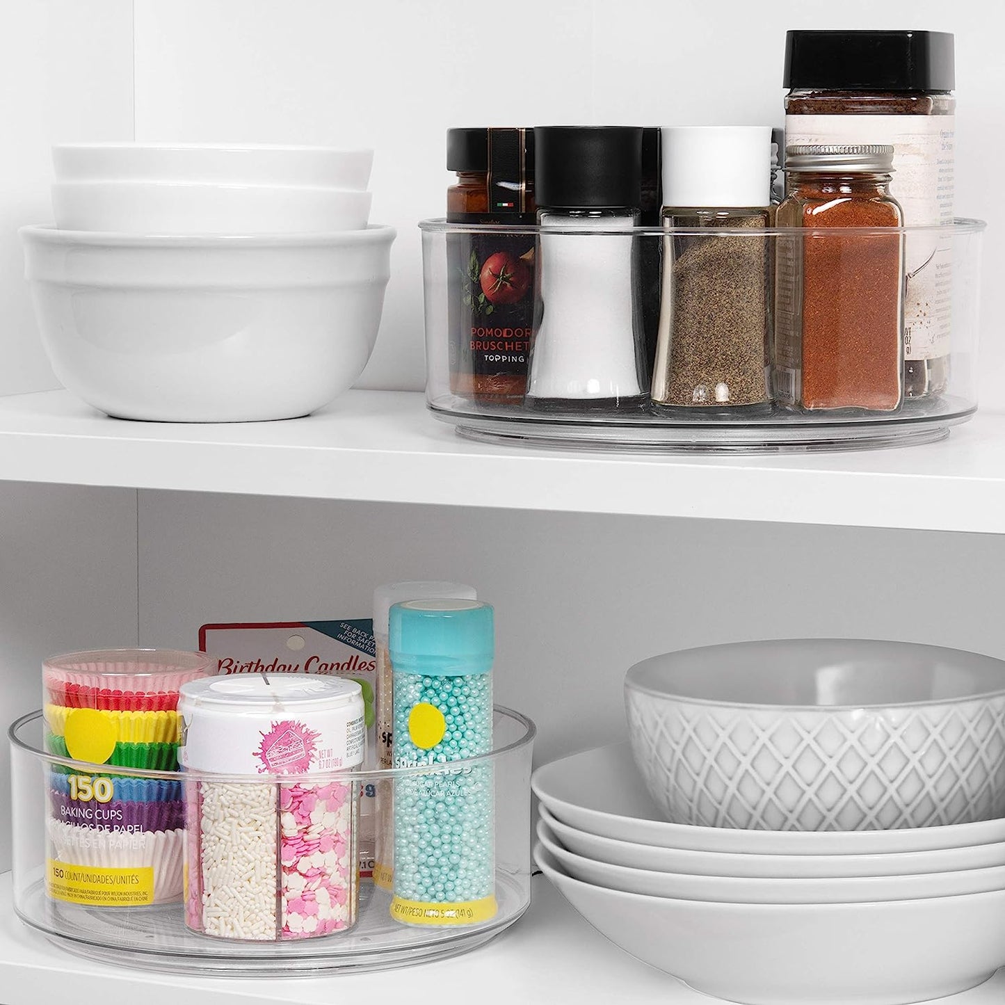 2pk 9" x 3.5" Clear Plastic Lazy Susan/Spice Rack/Cabinet Organizers