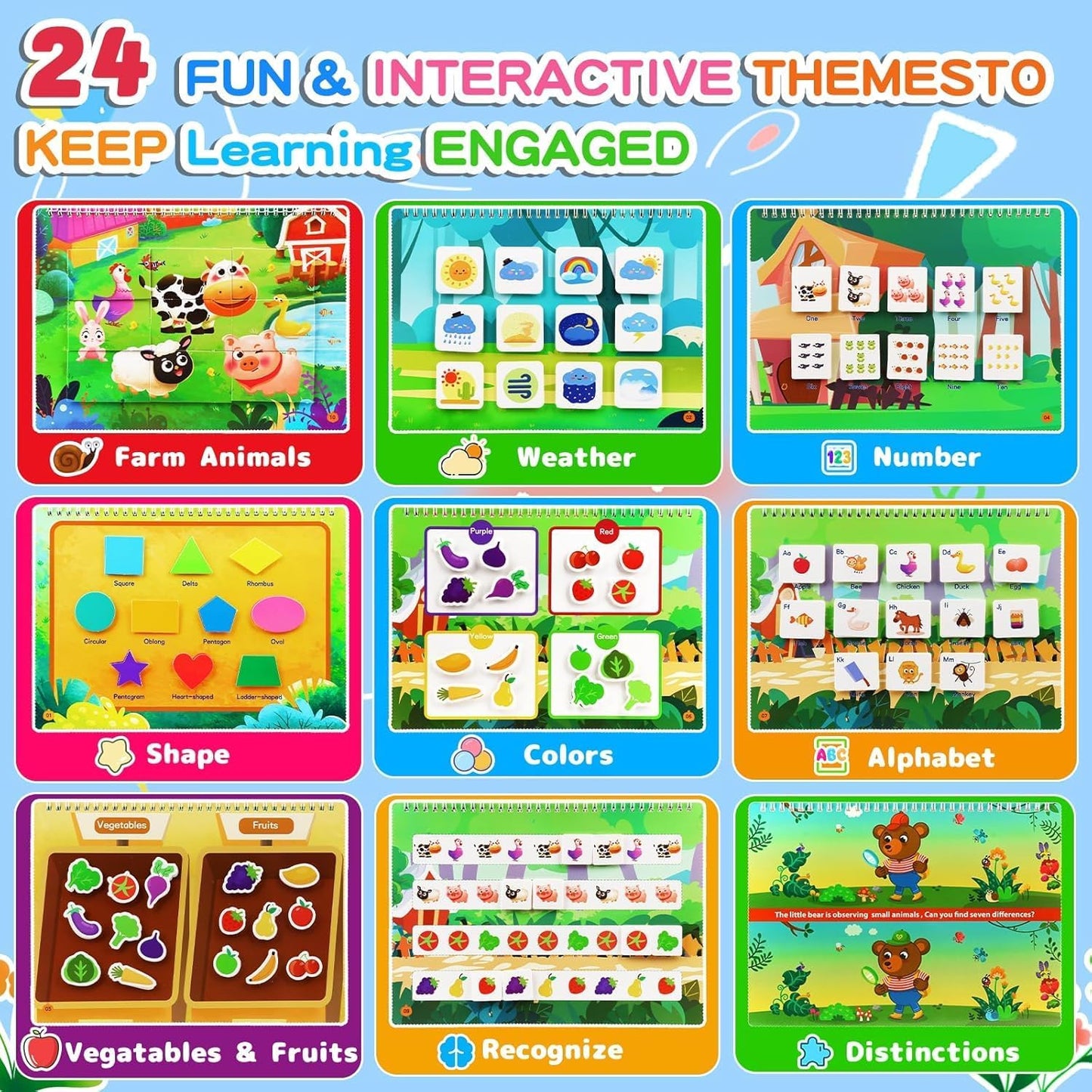 Engage Toddlers with 24 Theme Busy Book - Perfect for Pre-K Learning & Homeschool Activities