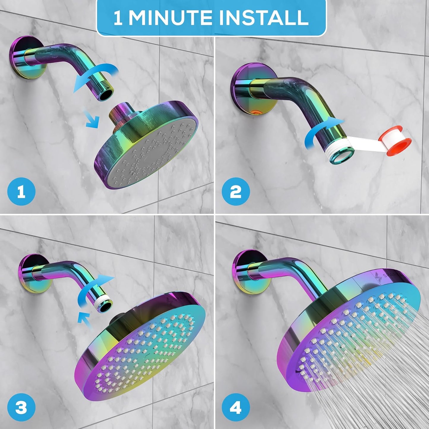 Experience Luxurious Showers with Radiant Rainbow 6 Inch High Pressure Rain Shower Head - Easy Installation & Energy Efficient