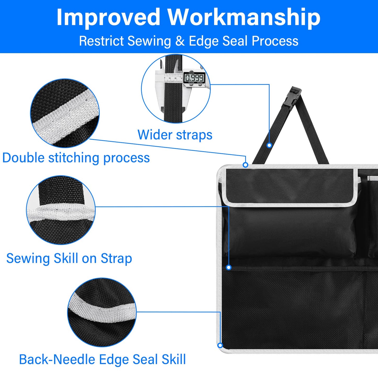Hanging Car Trunk Organizer for SUV and Truck, 6 Pockets and 2 Hooks, Waterproof 600D Oxford Fabric