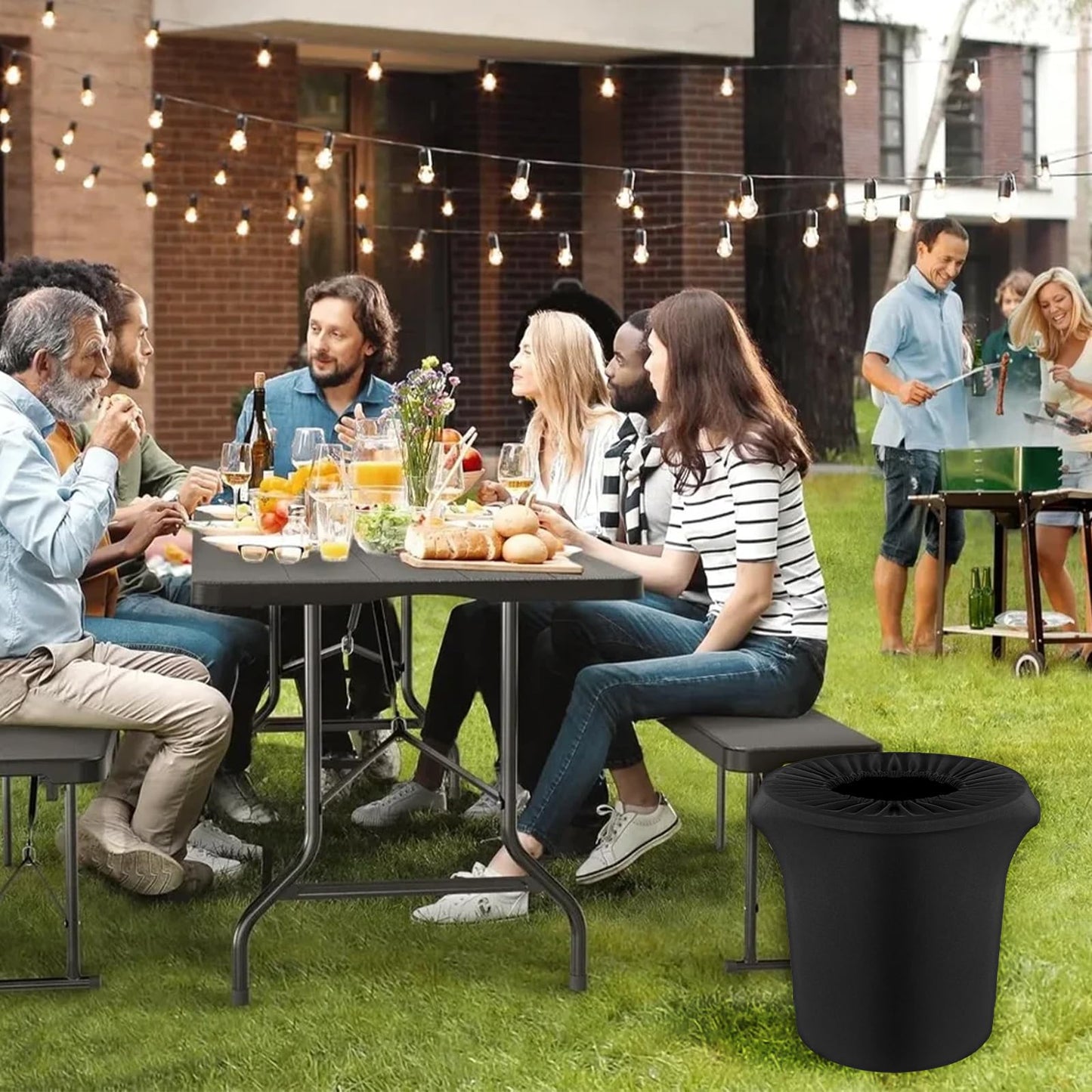 4-Pack Black Spandex Trash Can Covers for 32 Gallon Round Outdoor Bins - Decorative Elastic Bin Wraps for Weddings and Events