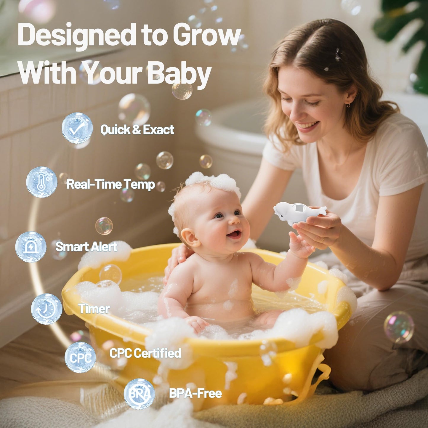 Floating Digital Baby Bath Thermometer and Room Temperature Monitor with Safety Alert and Timer