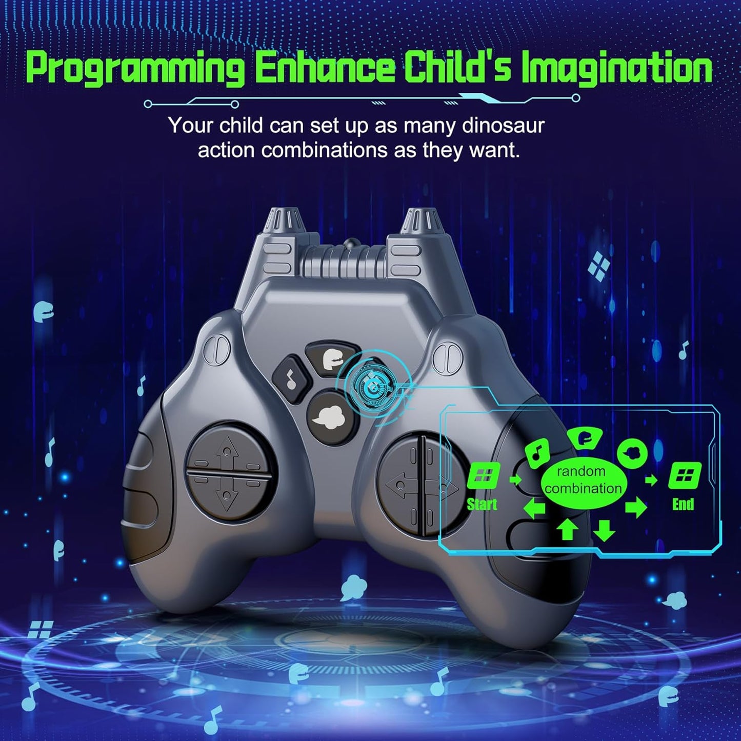 Green Dinosaur Remote Control Car with Programmable Actions & Rechargeable Battery for Kids