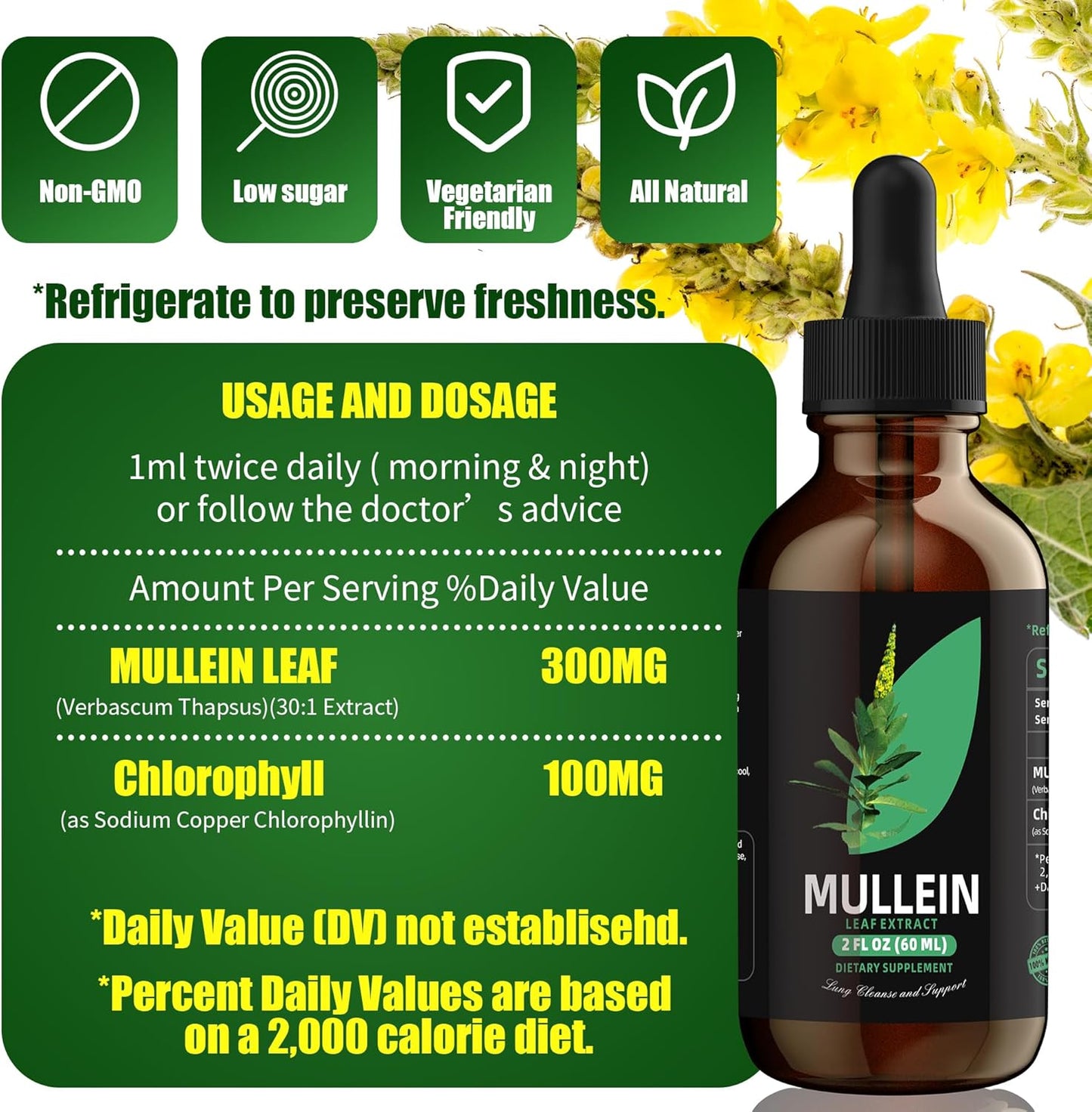 Mullein Leaf Extract for Healthy Breathing - Natural Supplement for Lung Cleanse & Respiratory Function - 60ml