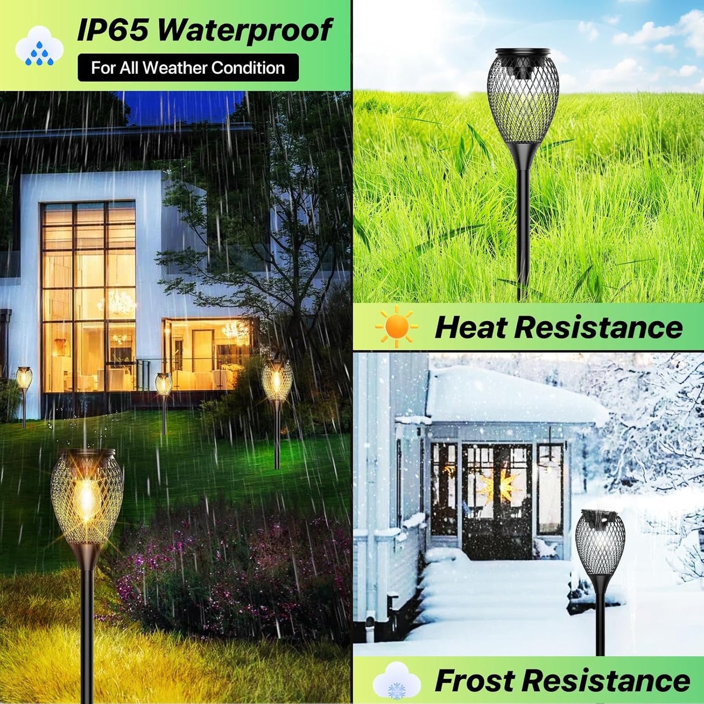 Solar Pathway Lights 4 Pack - Outdoor IP65 Waterproof with Auto On/Off, Warm White