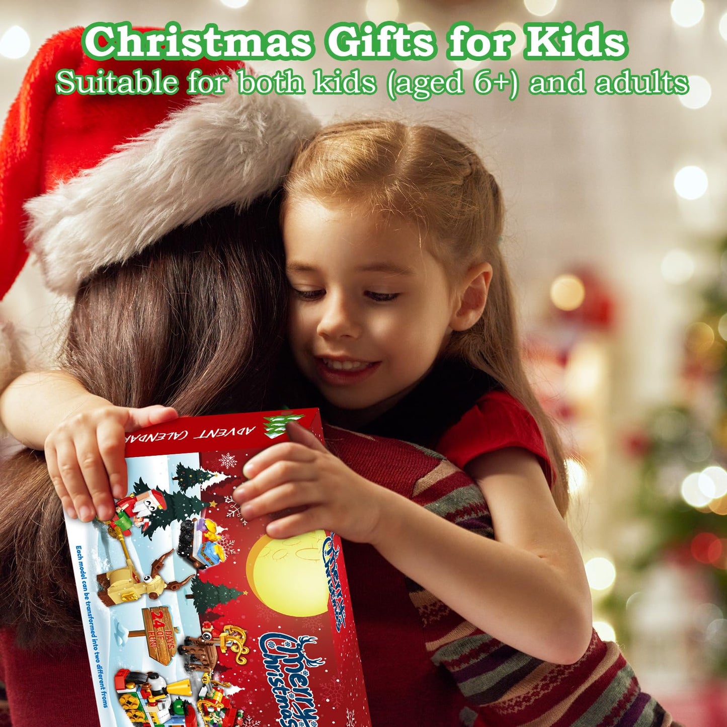 Building Block Advent Calendar for Kids, 24-Day Christmas Countdown with 24 Mini Builds, Combine into Larger Creations, Santa Train Elk Pieces, Ages 6+